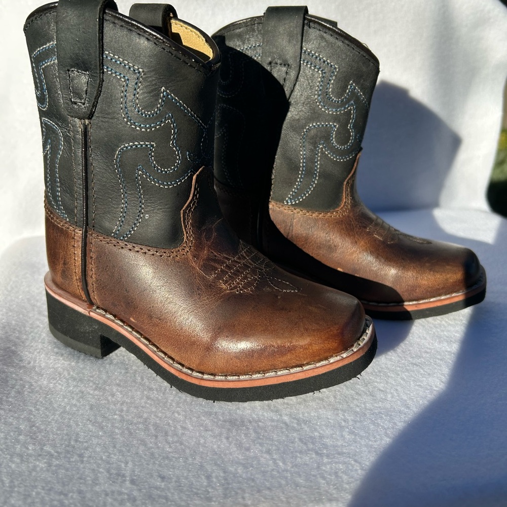 Toddler Western Leather Boots - Black and Brown